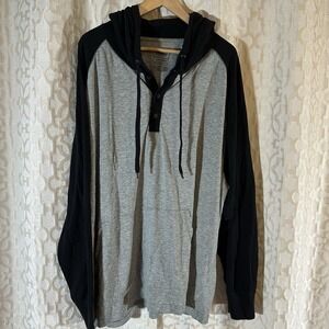 Foundry Button Up Henley Long Sleeve Mens 3XL Tall Grey/Navy with Hood